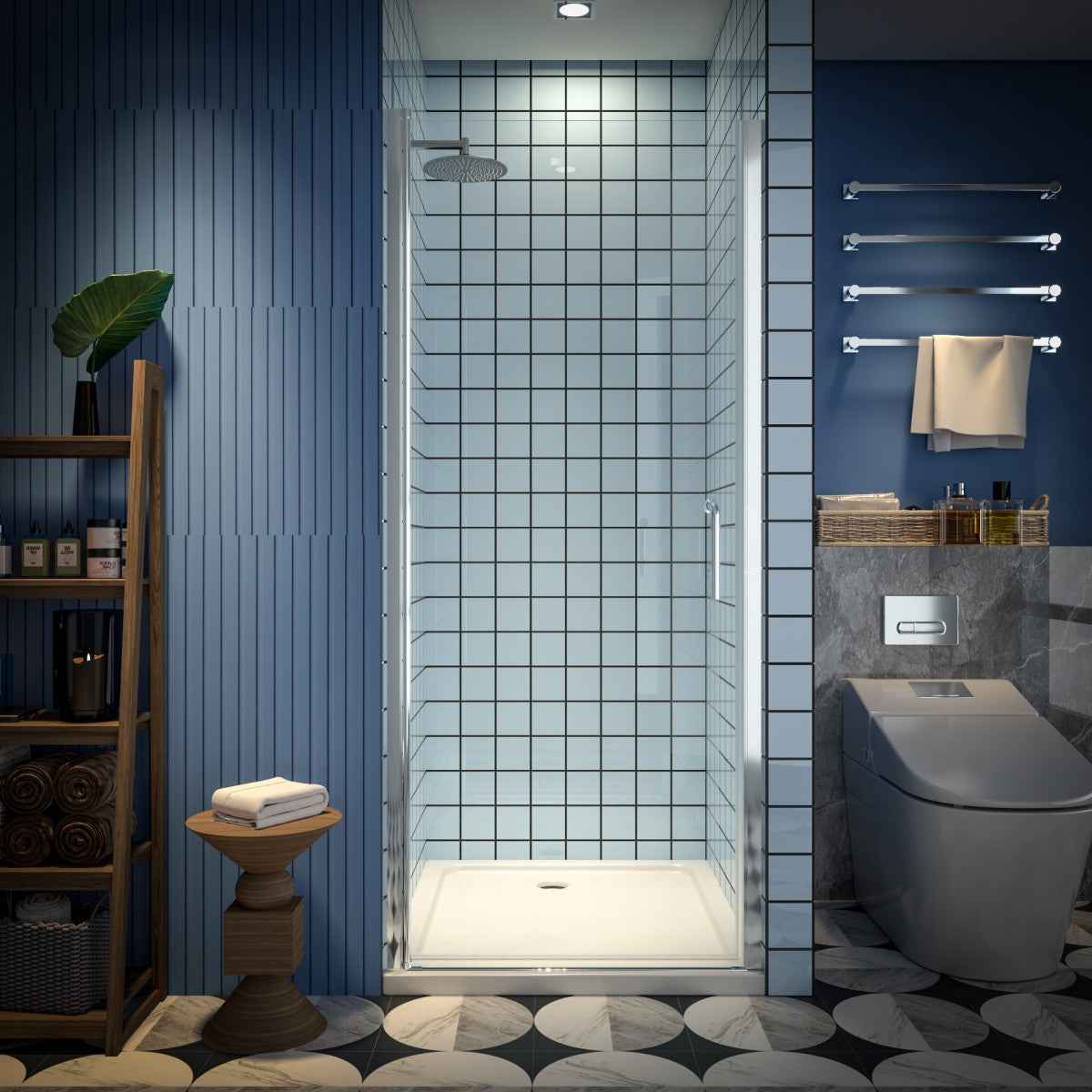 Classy 32-34" W x 72" H Pivot Shower Door Semi-Frameless Hinged in Chrome Install Glass Shower Door