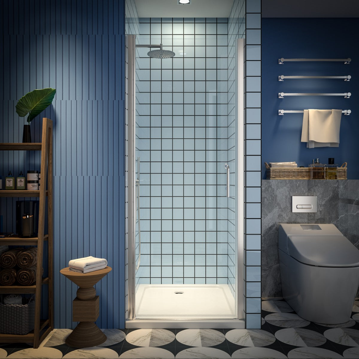 Classy 28-30" W X 72" H Pivot Shower Doors Semi-Frameless Nickel Hinged Glass Shower Door With Handle
