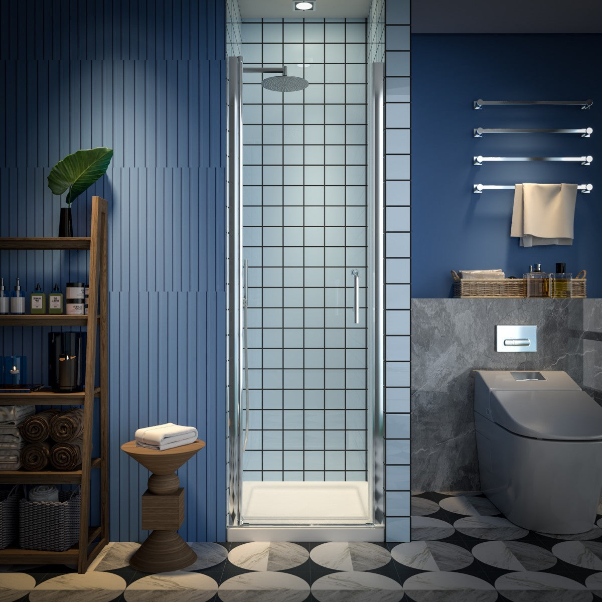 Classy 24-26" W x 72" H small shower door with hinged pivot, chrome installation, and clear glass; sleek and durable design for modern bathrooms.