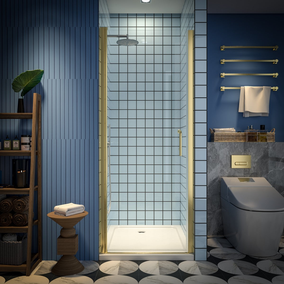 Classy 30-32"x72" Frameless Shower Door in Brush Gold,Water Repellent Glass with Seal Strip Parts and Handle,6mm Glass Shower Door - ExBriteUSA