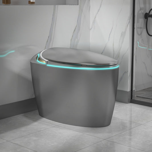 EP Exbrite Unique Smart Toilet with Bidet Built In, Intelligent One Piece Toilet For Modern Bathroom, Auto Open/Close Seat, Foot Sensor, LED Display,Night Light, Warm Water & Dryer,Grey