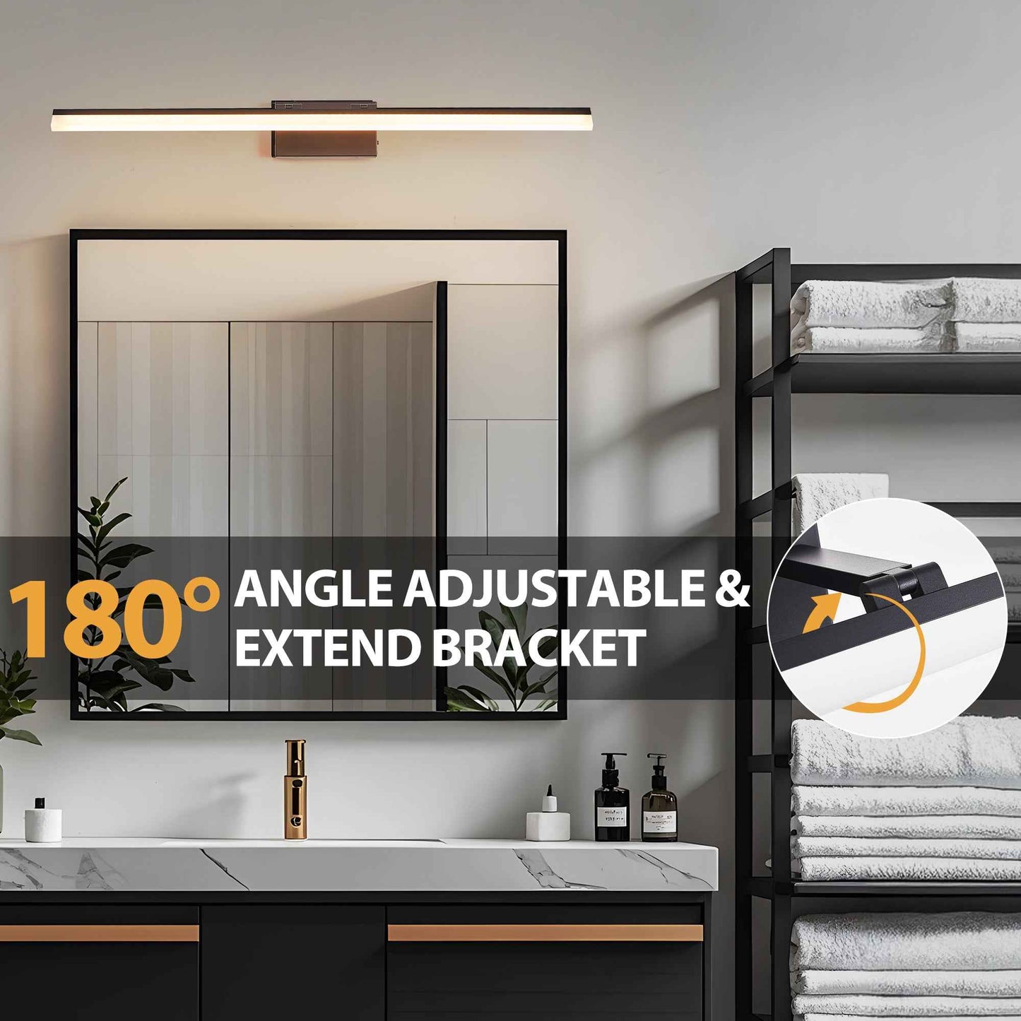 Exbrite 39 Inch Modern LED Bathroom Vanity Light – Sleek Black Metal Wall Light for Mirror, Dressing Room or Sink Area