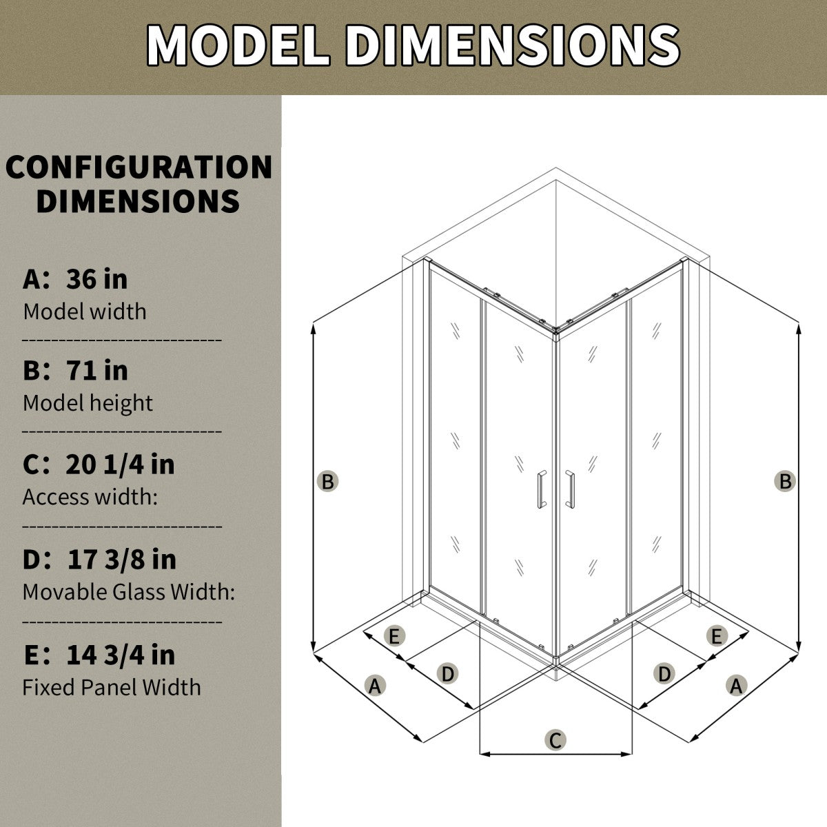 Haven 38" x 72" Matte Black Corner Shower Enclosure,6mm Clear Glass,Double Sliding Shower Doors,Not Base,Adjustable
