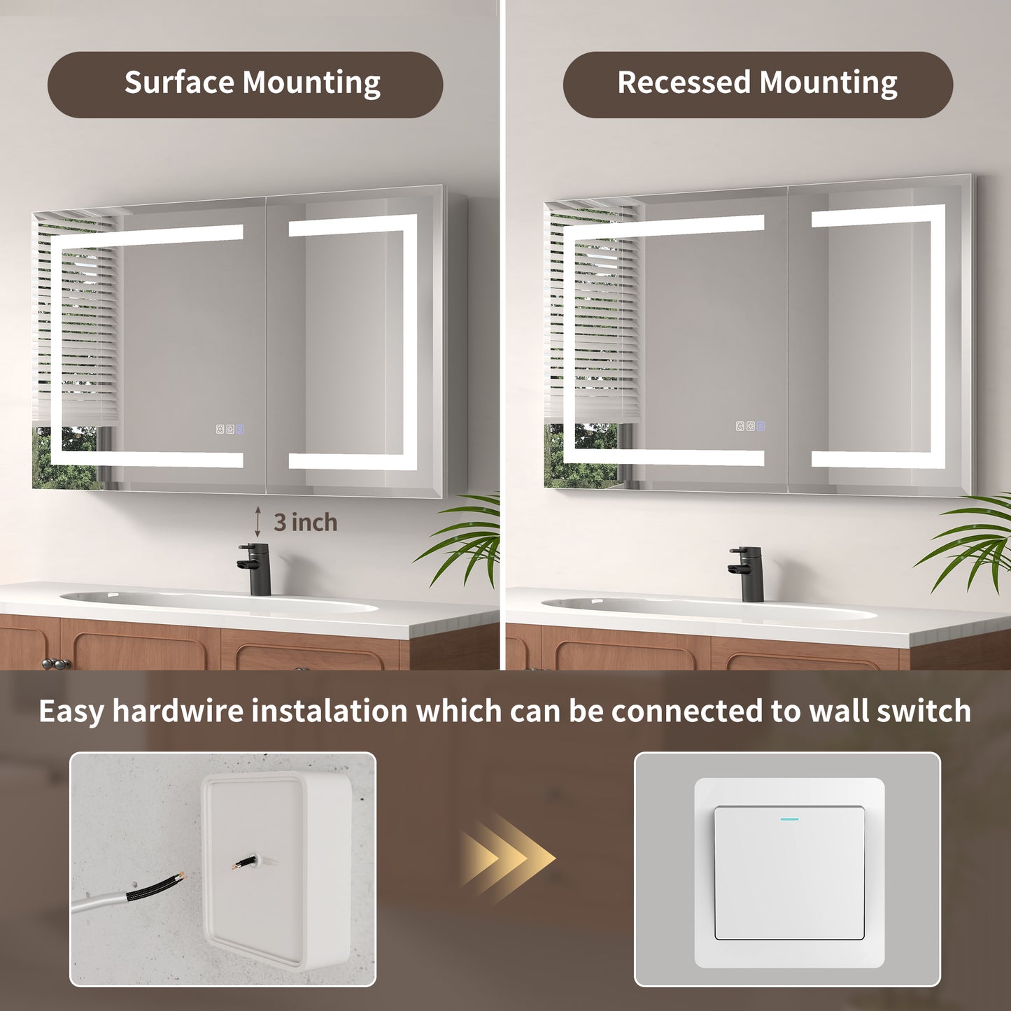 ExBrite 24" x 30" LED Lighted Medicine Cabinet with Adjustable Shelves, Anti-Fog, Beveled Design, Recessed or Surface Mount - ExBriteUSA
