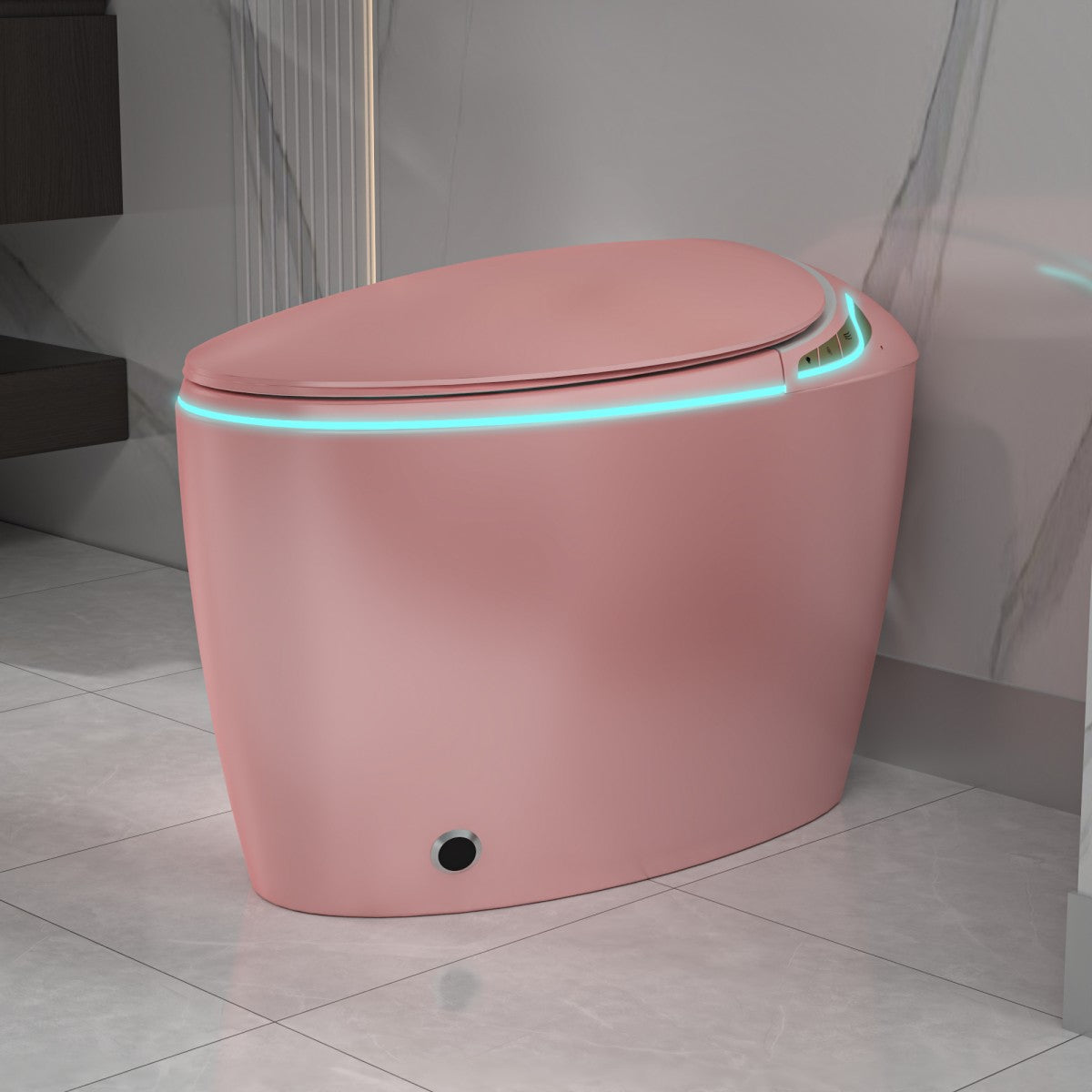 EP Exbrite Unique Smart Toilet with Bidet Built In, Intelligent One Piece Toilet For Modern Bathroom, Auto Open/Close Seat, Foot Sensor, LED Display,Night Light, Warm Water & Dryer,Pink