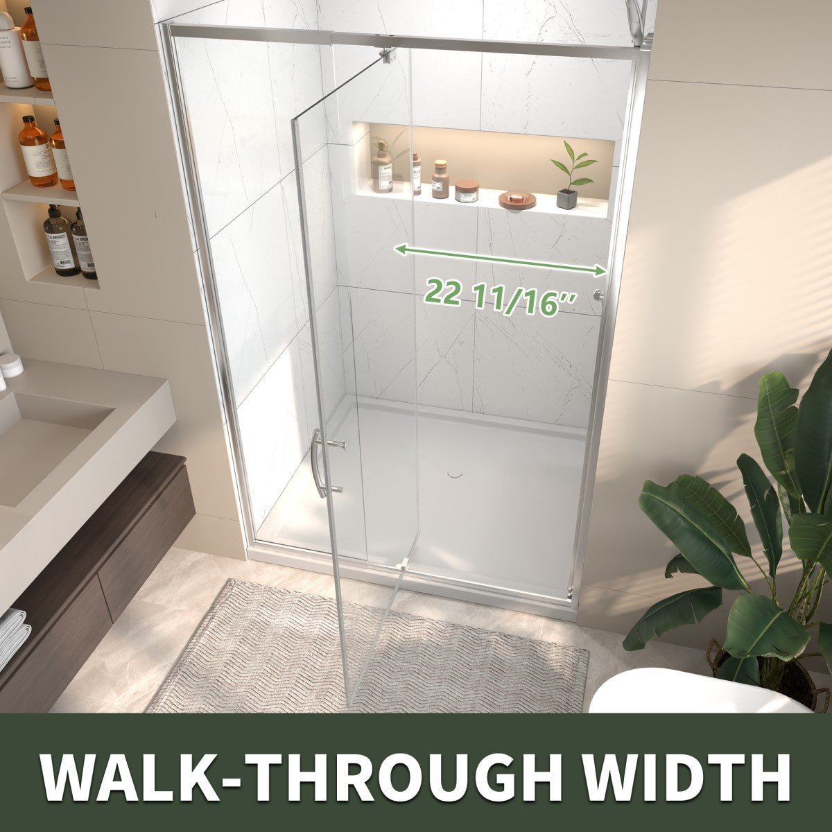 Flexi 44 - 48"x71" Frameless Shower Door in Brushed Nickel,Water Repellent Glass with Seal Strip Parts and Handle,6mm Glass Shower Door