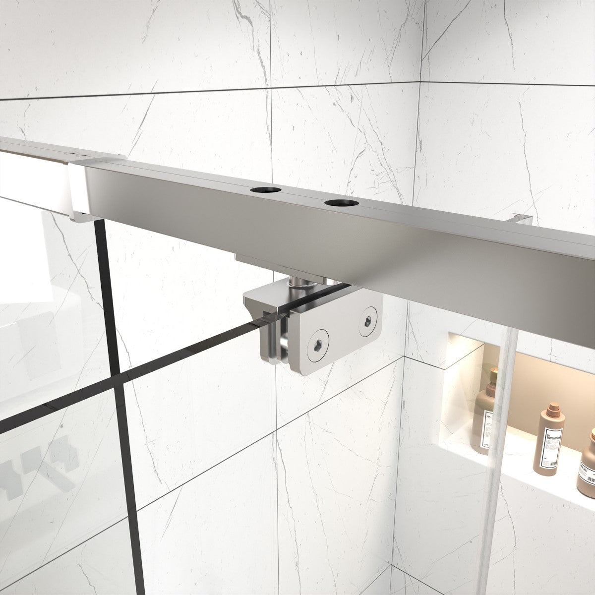 Flexi 44 - 48"x71" Frameless Shower Door in Brushed Nickel,Water Repellent Glass with Seal Strip Parts and Handle,6mm Glass Shower Door