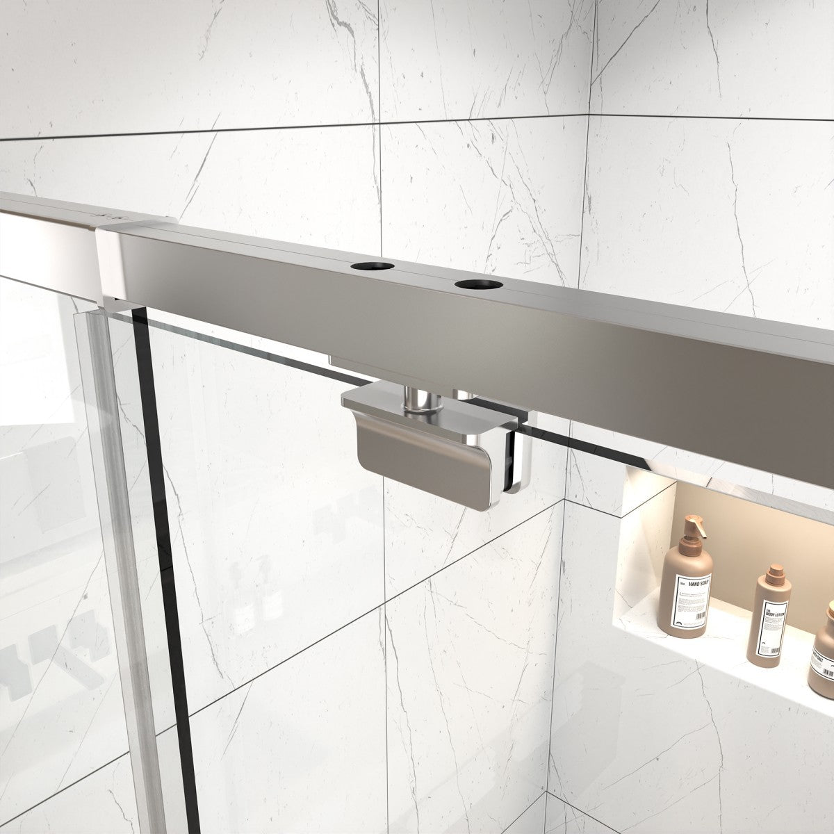 Flexi 44 - 48"x71" Frameless Shower Door in Brushed Nickel,Water Repellent Glass with Seal Strip Parts and Handle,6mm Glass Shower Door