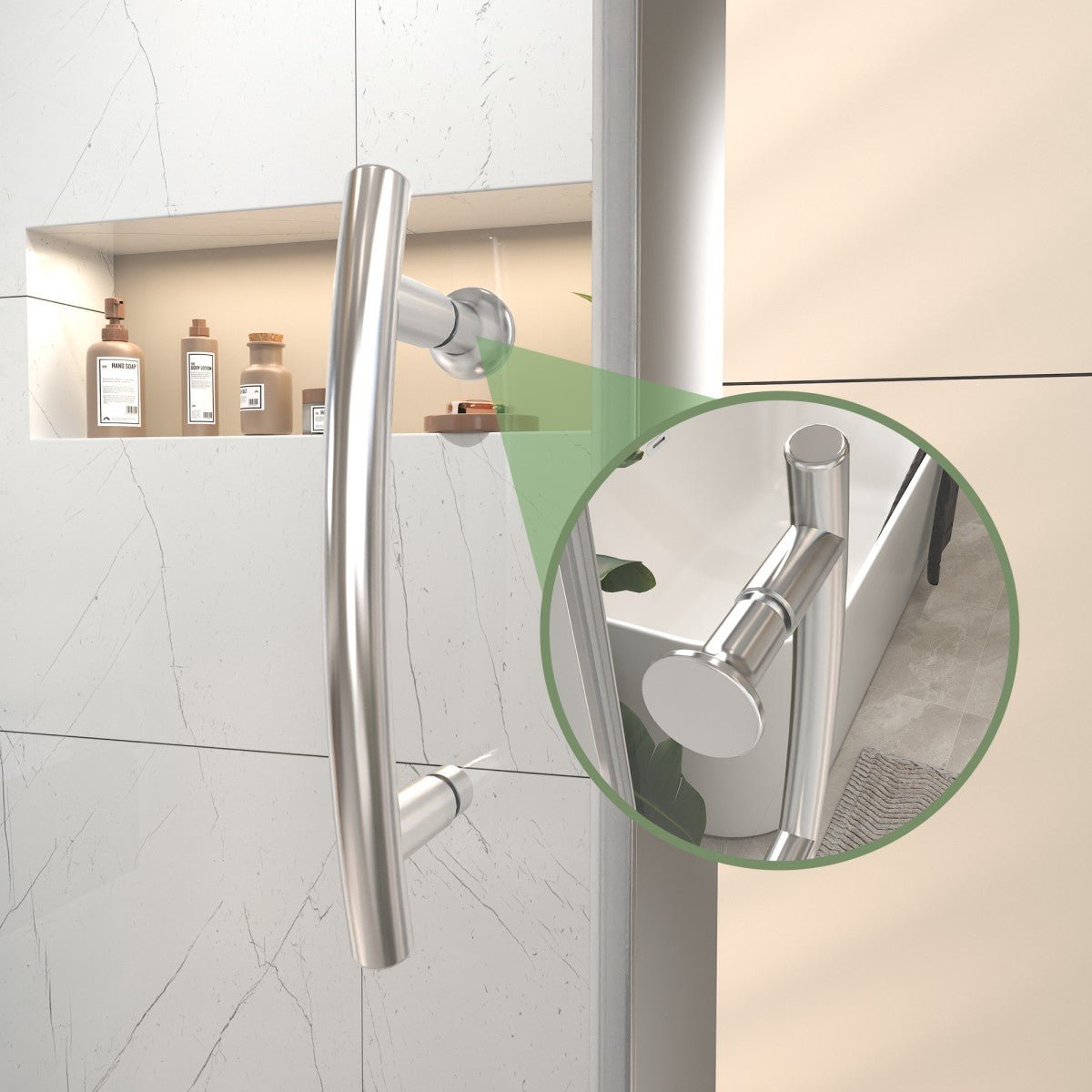 Flexi 44 - 48"x71" Frameless Shower Door in Brushed Nickel,Water Repellent Glass with Seal Strip Parts and Handle,6mm Glass Shower Door