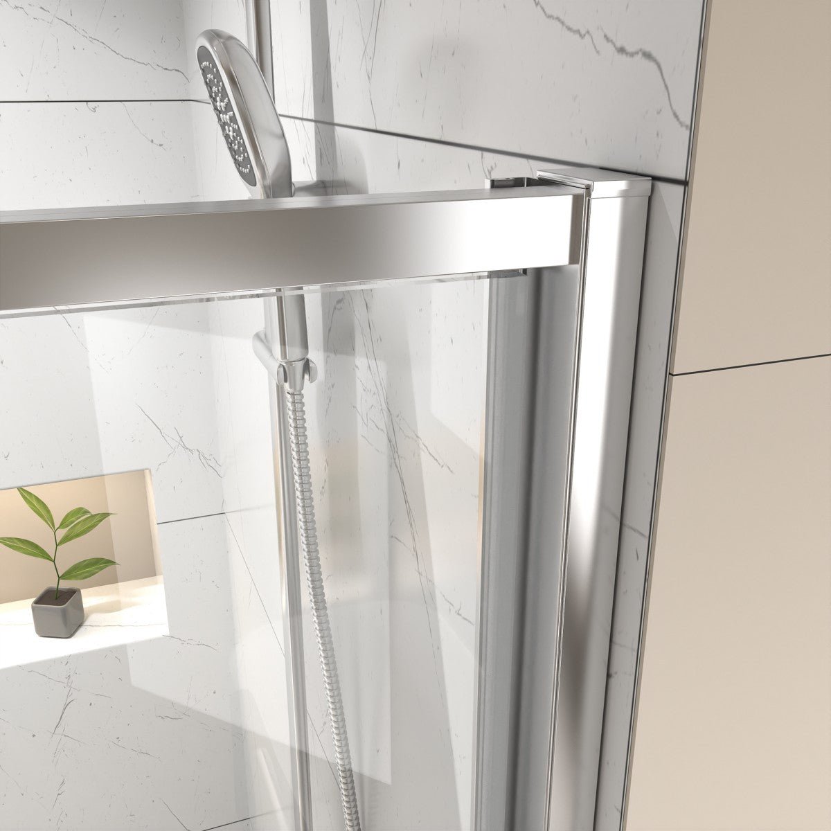 Flexi 44 - 48"x71" Frameless Shower Door in Brushed Nickel,Water Repellent Glass with Seal Strip Parts and Handle,6mm Glass Shower Door