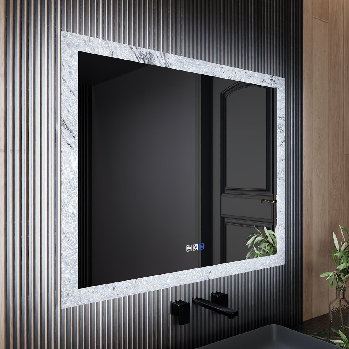 Glacy Series 40" x 32" Rectangle LED Bathroom Mirror – Ice Textures Edge, Smart Dimming, Defogger, ETL Certified