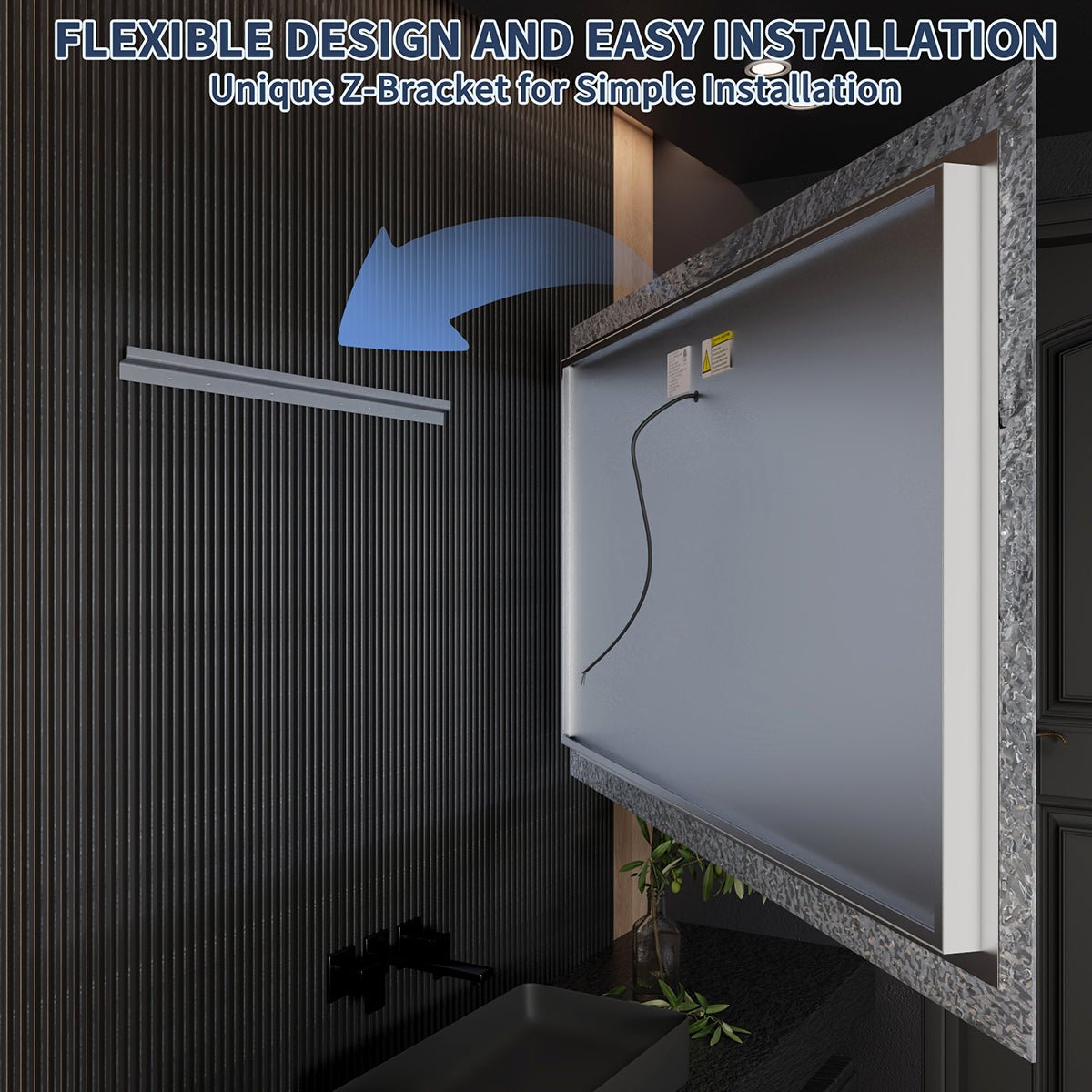 Glacy Series 60" x 36" Rectangle LED Bathroom Mirror – Ice Textures Edge, Smart Dimming, Defogger, ETL Certified