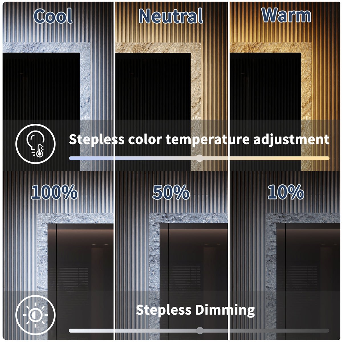 Glacy Series 60" x 36" Rectangle LED Bathroom Mirror – Ice Textures Edge, Smart Dimming, Defogger, ETL Certified