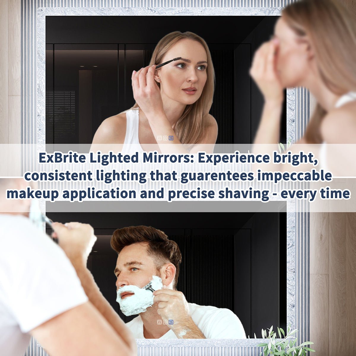 Glacy Series 60" x 36" Rectangle LED Bathroom Mirror – Ice Textures Edge, Smart Dimming, Defogger, ETL Certified