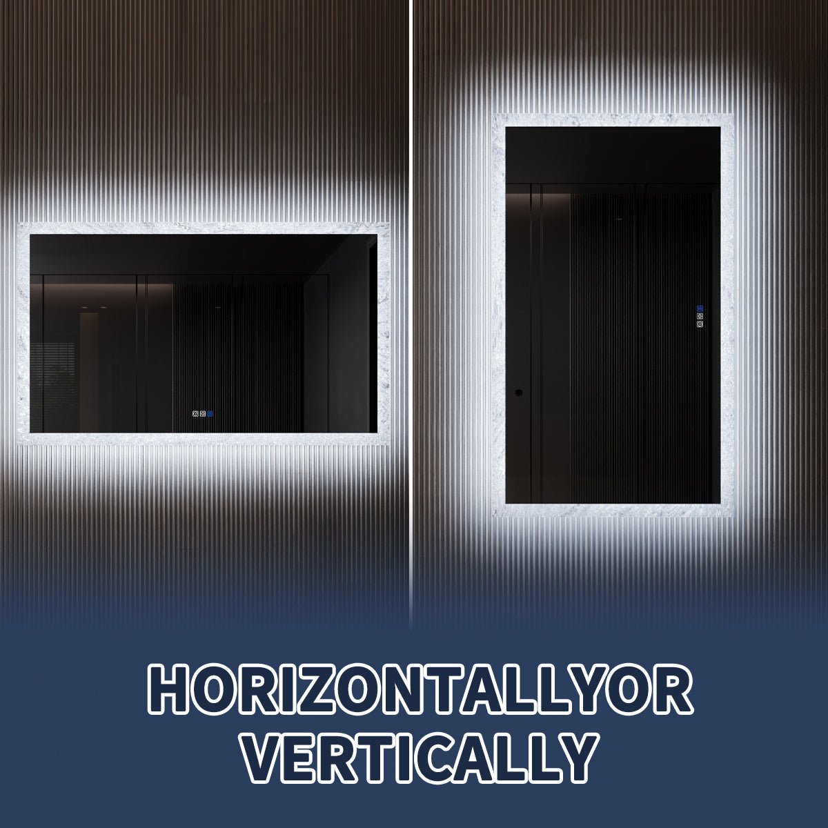 Glacy Series 60" x 36" Rectangle LED Bathroom Mirror – Ice Textures Edge, Smart Dimming, Defogger, ETL Certified