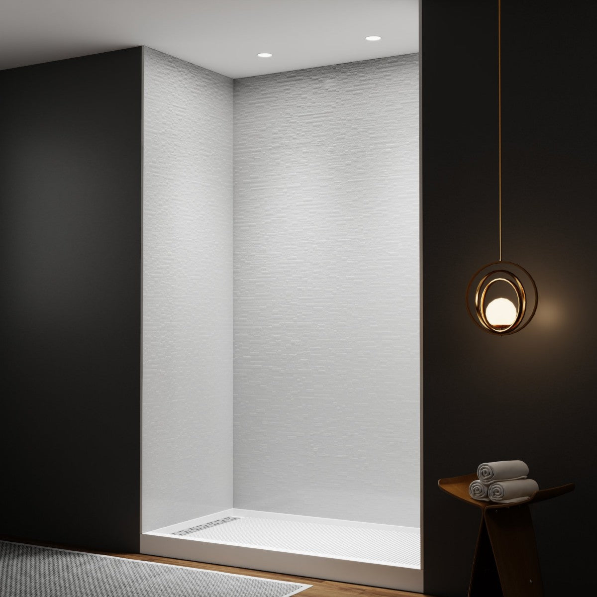 Huck - C Solid Surface 60" W x 76" H Tile Tub and Shower Wall Panel Surround, Quick Install,Cuttable,Textured Concrete,32in