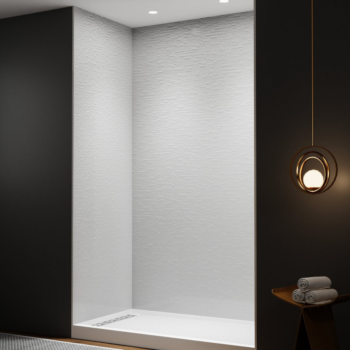 Huck - C Solid Surface 60" W x 76" H Tile Tub and Shower Wall Panel Surround, Quick Install,Cuttable,Textured Concrete,32in