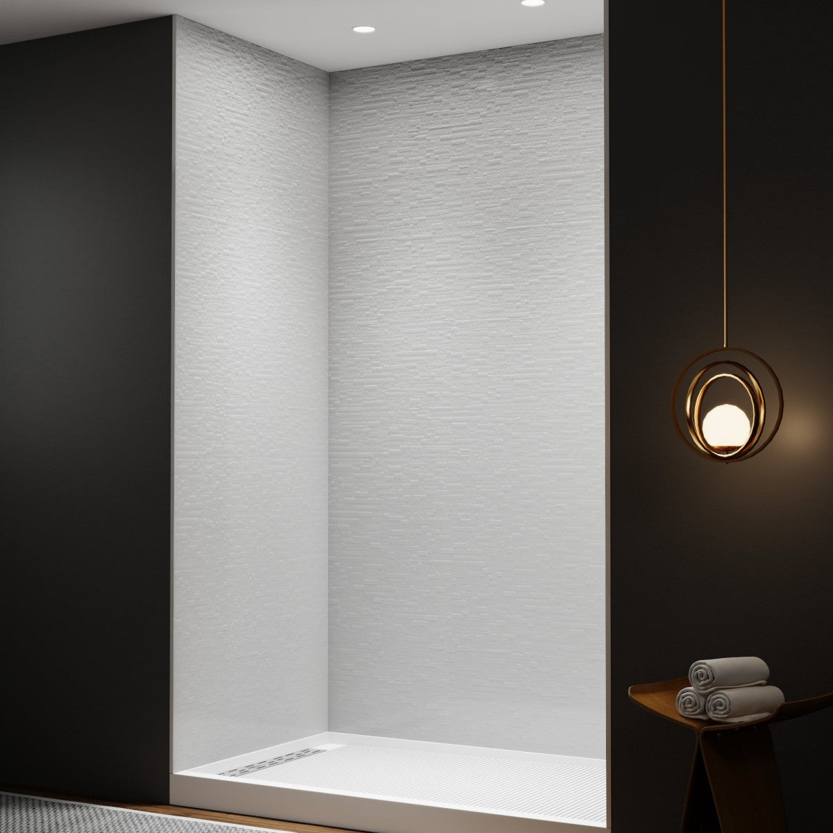 Huck - C Solid Surface 60" W x 76" H Tile Tub and Shower Wall Panel Surround, Quick Install,Cuttable,Textured Concrete,36in