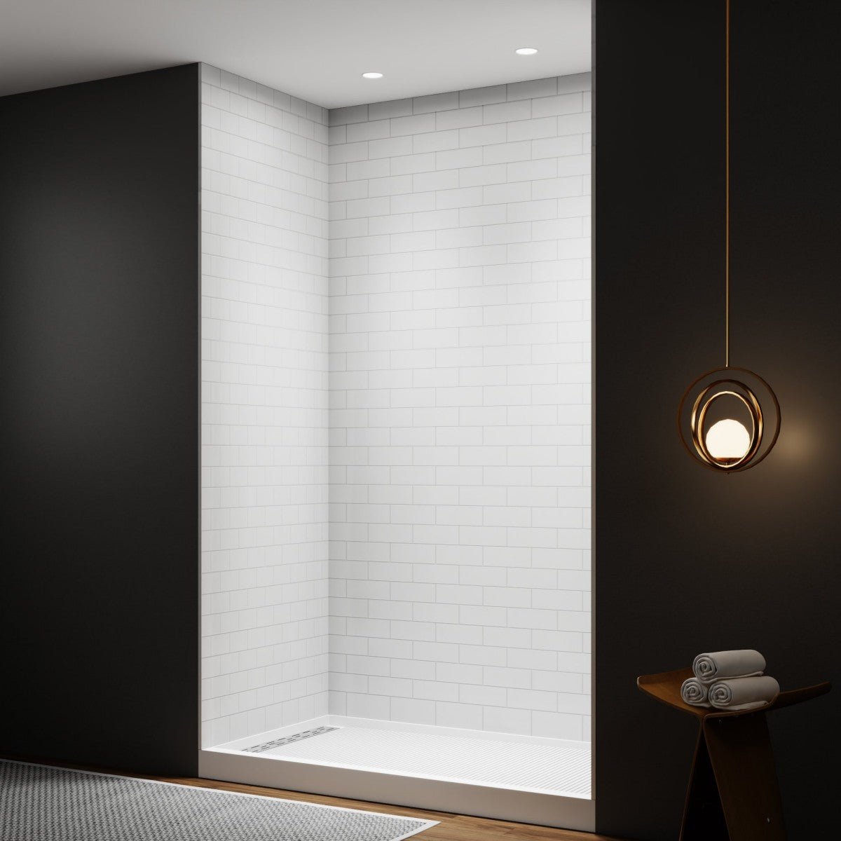 Huck - S Solid Surface 60" W x 76" H Tile Tub and Shower Wall Panel Surround, Quick Install,Cuttable,Small Tile Pattern,32in