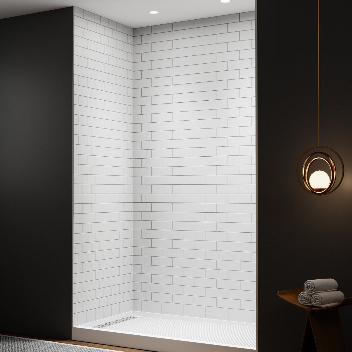 Huck - S Solid Surface 60" W x 76" H Tile Tub and Shower Wall Panel Surround, Quick Install,Cuttable,Small Tile Pattern,32in