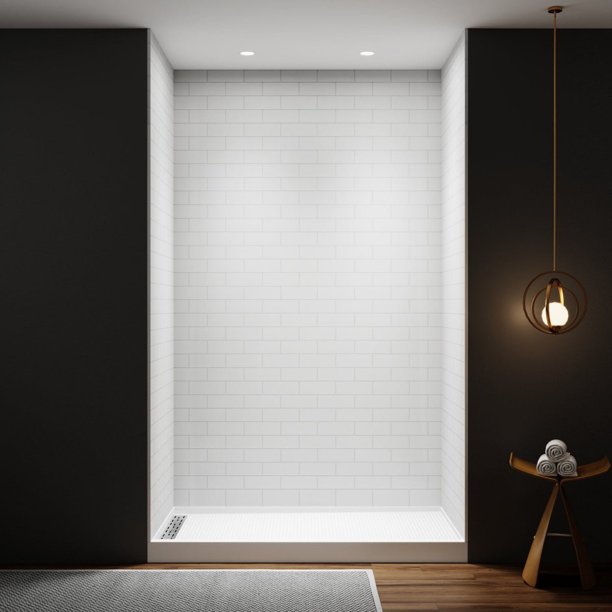 Huck - S Solid Surface 60" W x 76" H Tile Tub and Shower Wall Panel Surround, Quick Install,Cuttable,Small Tile Pattern,32in
