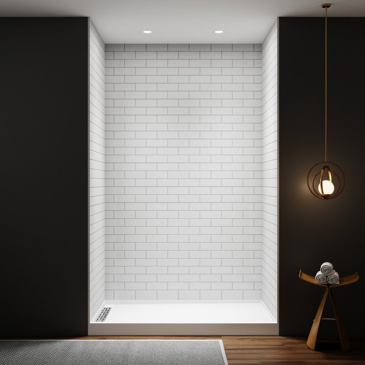 Huck - S Solid Surface 60" W x 76" H Tile Tub and Shower Wall Panel Surround, Quick Install,Cuttable,Small Tile Pattern,36in