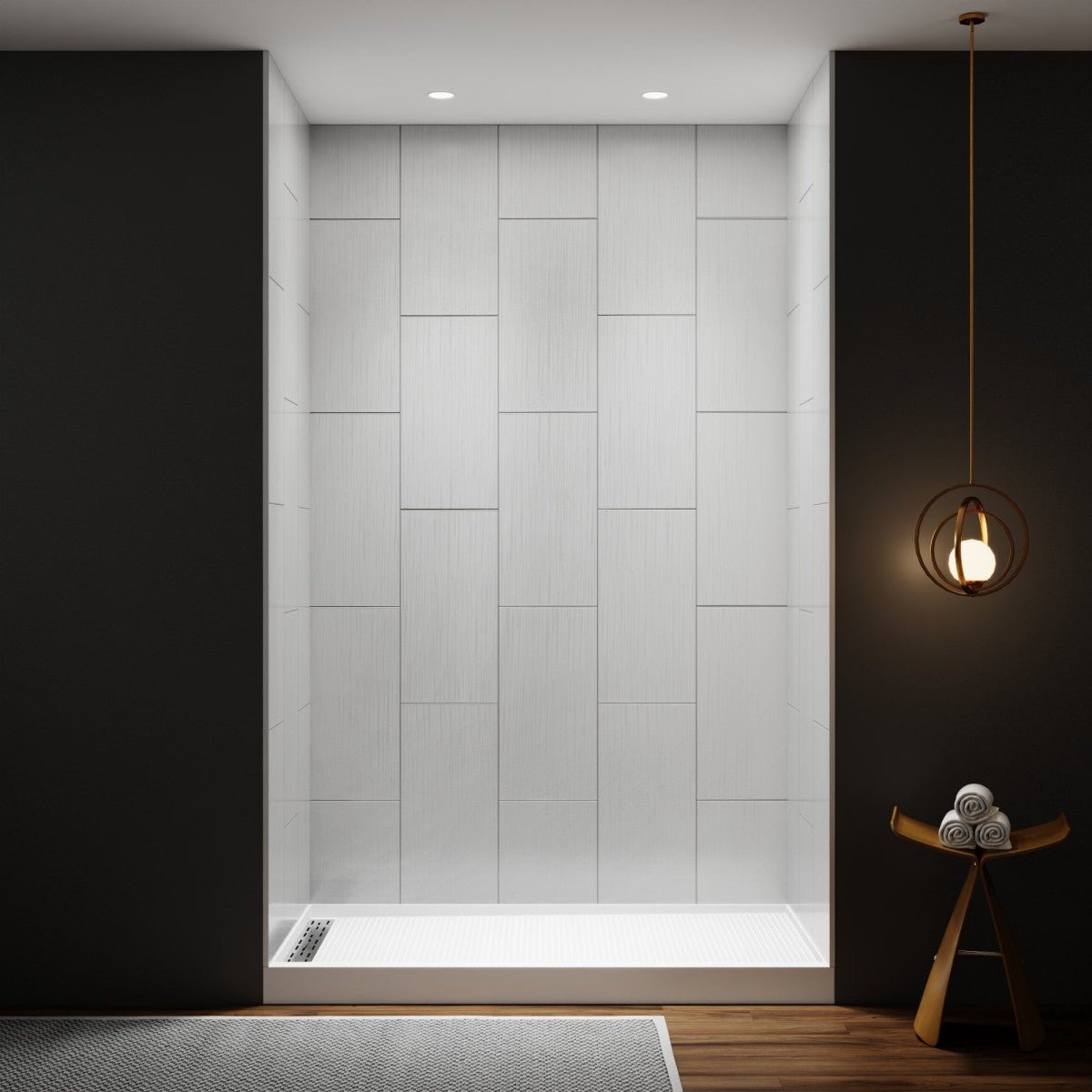 Huck - V Solid Surface 60" W x 76" H Tile Tub and Shower Wall Panel Surround, Quick Install,Cuttable,Big Tile Pattern,32in