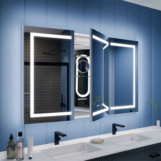 Illusion-B 60" x 36" LED Lighted Inset Mirrored Medicine Cabinet with Magnifiers Front and Back Light -pricedifferent