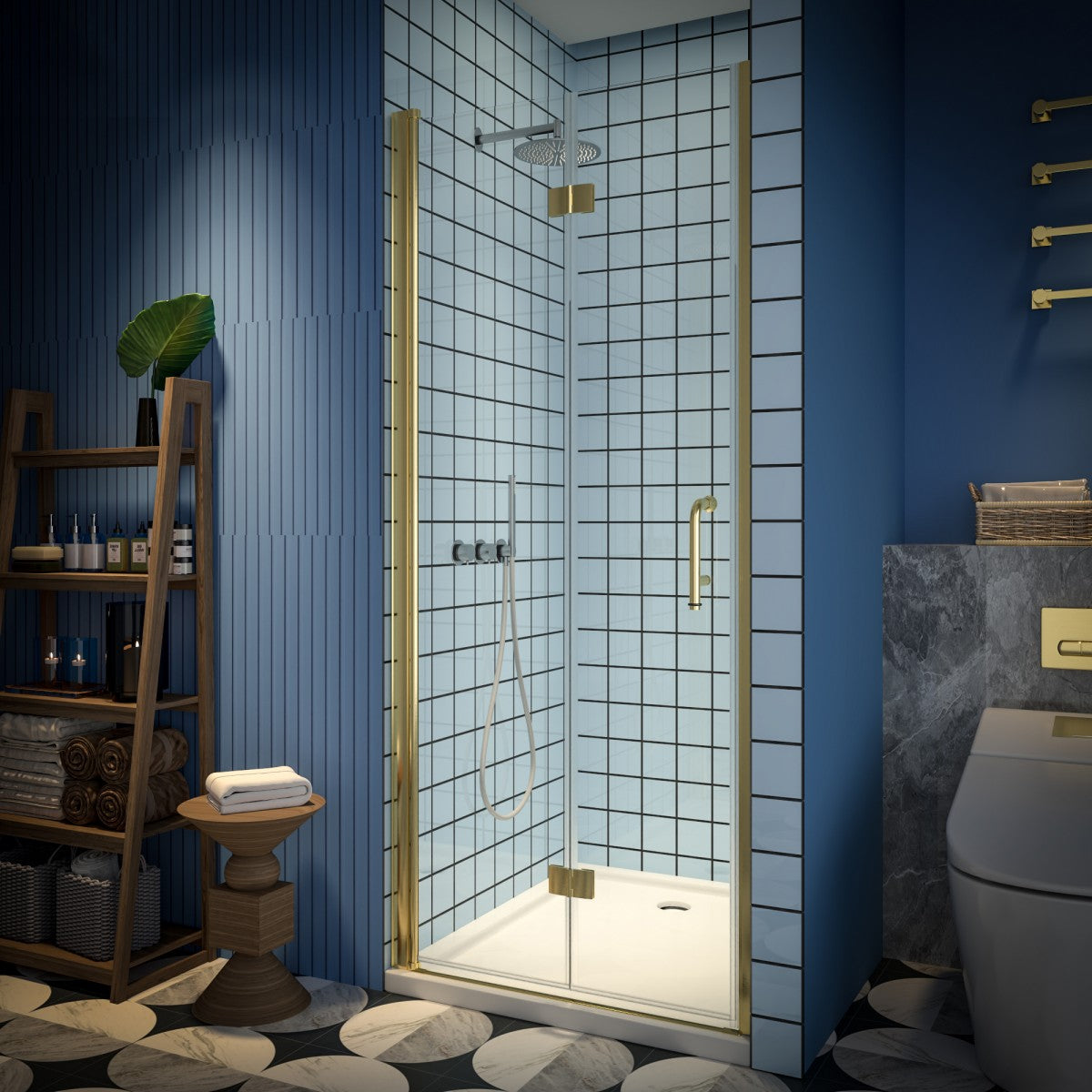 Exbrite Adapt Bifold Shower Door 32-34 in.W x 72 in.H Pivot Swing Shower Doors,Brushed Gold,Tempered Shower Glass - ExBriteUSA