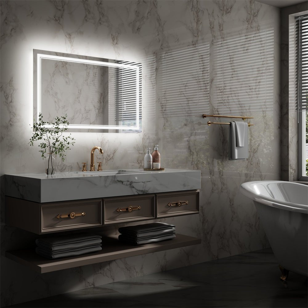 Linea 40" W x 24" H LED Heated Bathroom Mirror,Anti Fog,Dimmable,Front - Lighted and Backlit, Tempered Glass