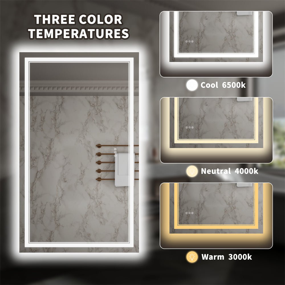 Linea 60" W x 36" H LED Heated Bathroom Mirror,Anti Fog,Dimmable,Front - Lighted and Backlit, Tempered Glass