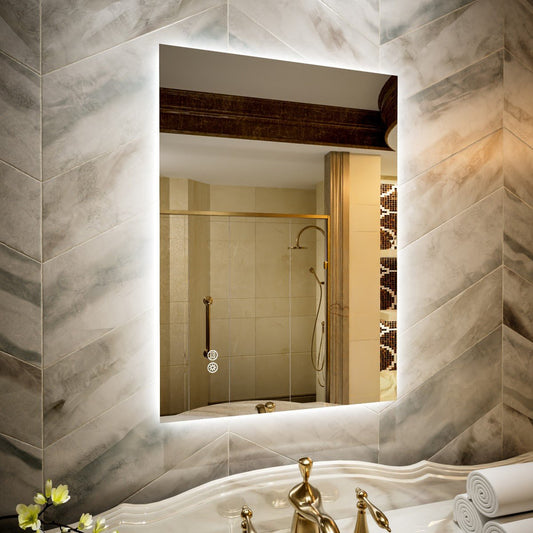 Navi LED Bathroom Mirror 20" x 28" with Backlit,Mirror with Lights Wall Mounted Anti Fog,Led Mirror for Bathroom,HD Tempered Glass,Shatter - Proof