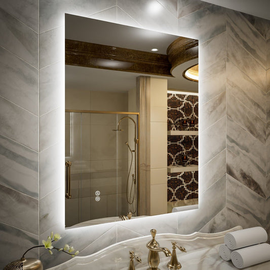 Navi LED Bathroom Mirror 28" x 36" with Backlit,Mirror with Lights Wall Mounted Anti Fog,Led Mirror for Bathroom,HD Tempered Glass,Shatter - Proof