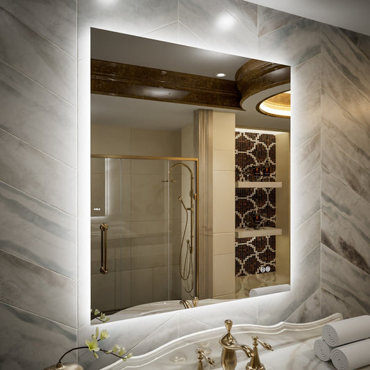 Navi LED Bathroom Mirror 32" x 36" with Backlit,Mirror with Lights Wall Mounted Anti Fog,Led Mirror for Bathroom,HD Tempered Glass,Shatter - Proof