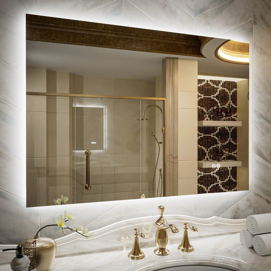 Navi LED Bathroom Mirror 40" x 30" with Backlit,Mirror with Lights Wall Mounted Anti Fog,Led Mirror for Bathroom,HD Tempered Glass,Shatter - Proof