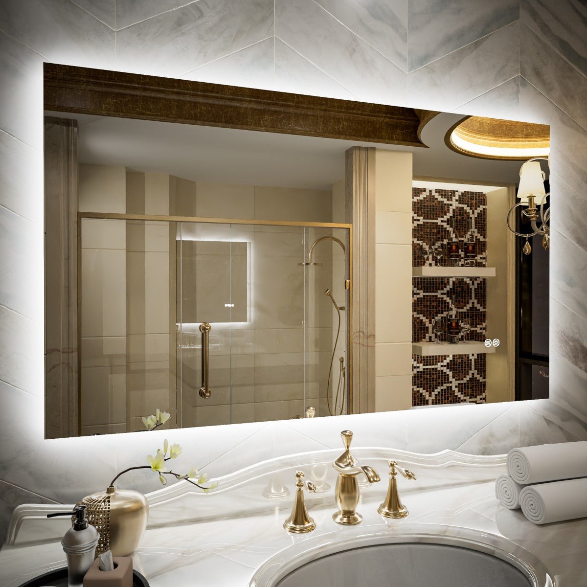 Navi LED Bathroom Mirror 48" x 30" with Backlit,Mirror with Lights Wall Mounted Anti Fog,Led Mirror for Bathroom,HD Tempered Glass,Shatter - Proof