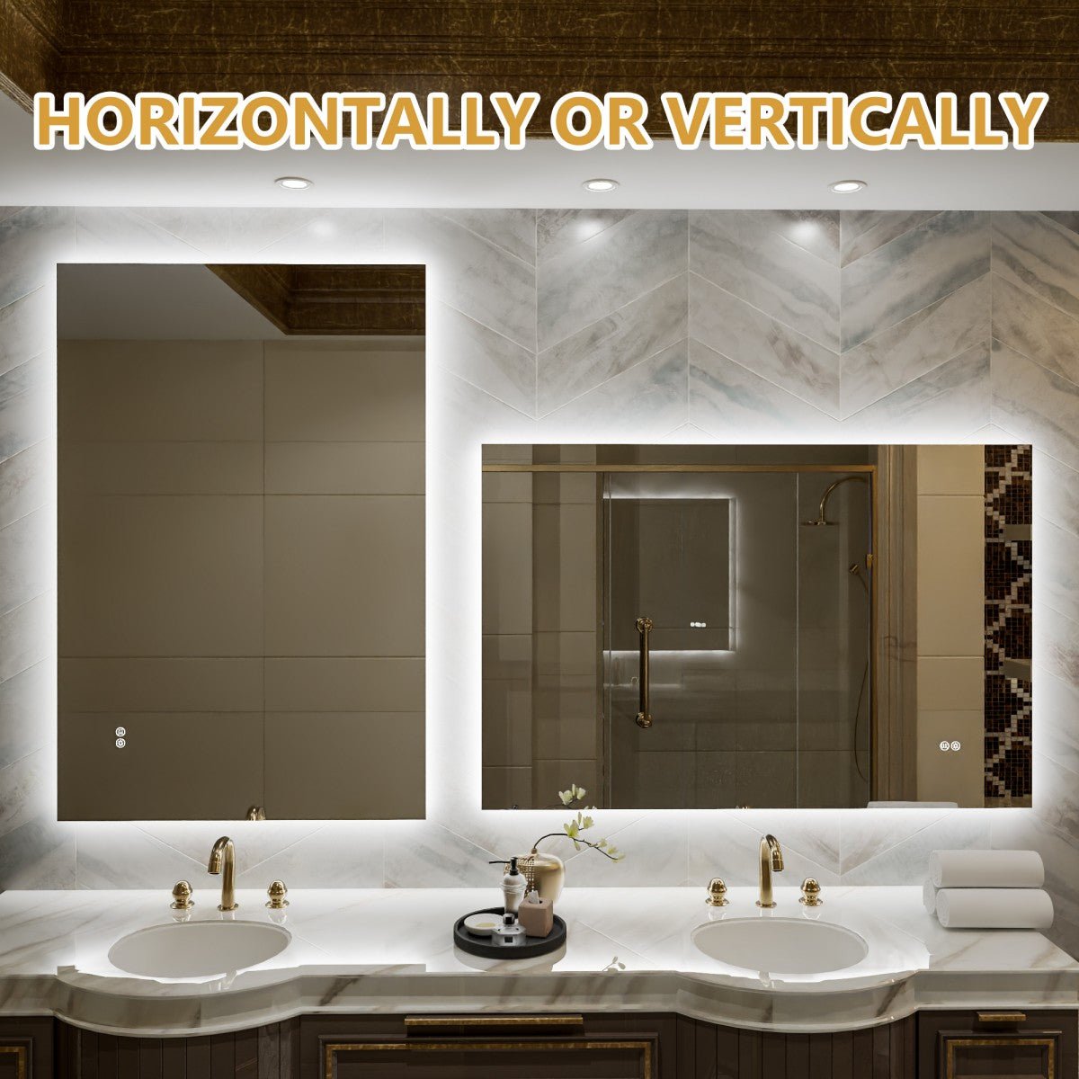 Navi LED Bathroom Mirror 48" x 32" with Backlit,Mirror with Lights Wall Mounted Anti Fog,Led Mirror for Bathroom,HD Tempered Glass,Shatter - Proof