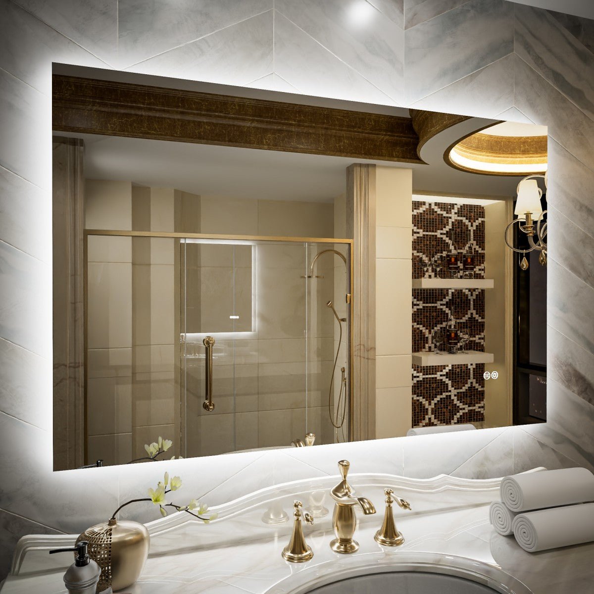 Navi LED Bathroom Mirror 48" x 32" with Backlit,Mirror with Lights Wall Mounted Anti Fog,Led Mirror for Bathroom,HD Tempered Glass,Shatter - Proof