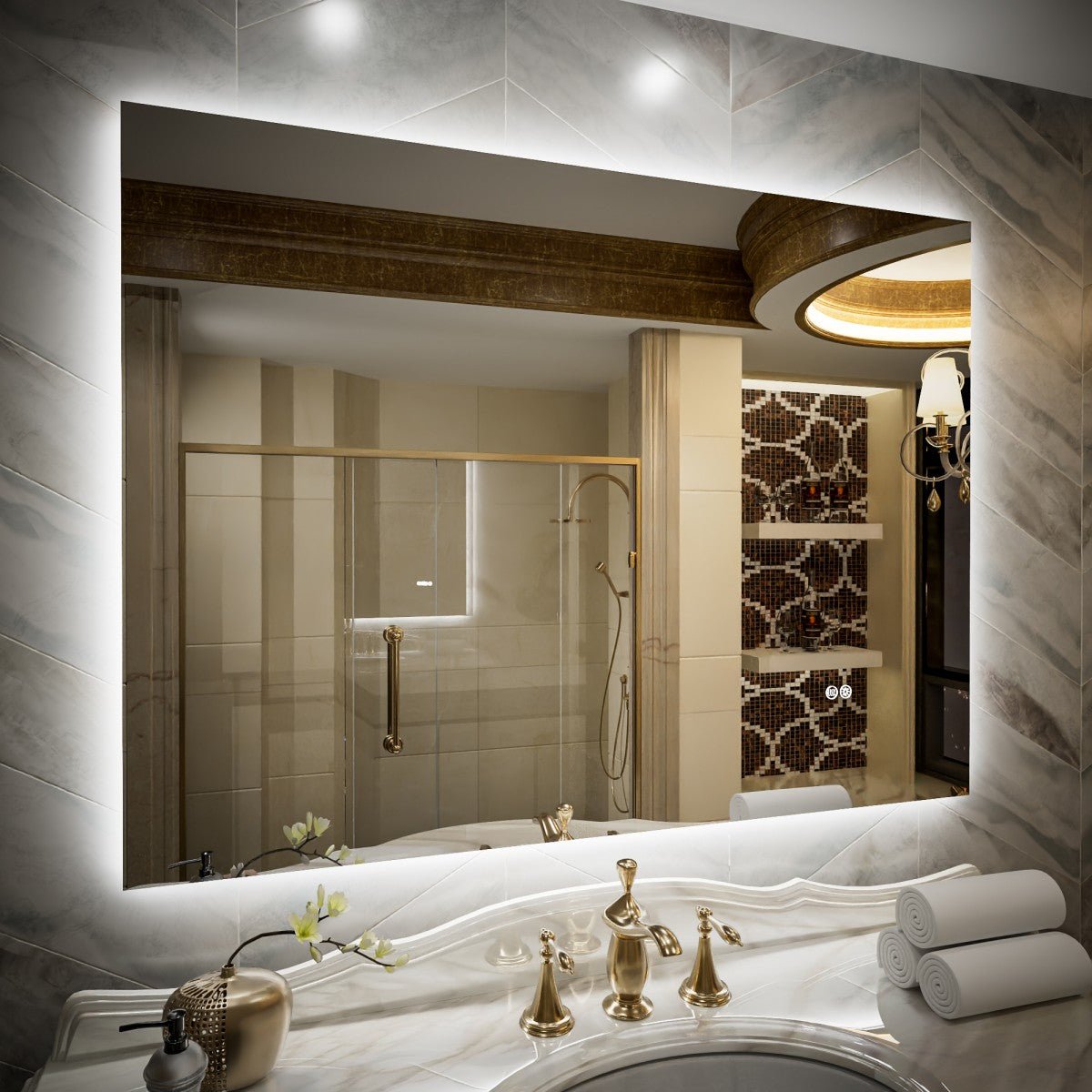 Navi LED Bathroom Mirror 48" x 36" with Backlit,Mirror with Lights Wall Mounted Anti Fog,Led Mirror for Bathroom,HD Tempered Glass,Shatter - Proof