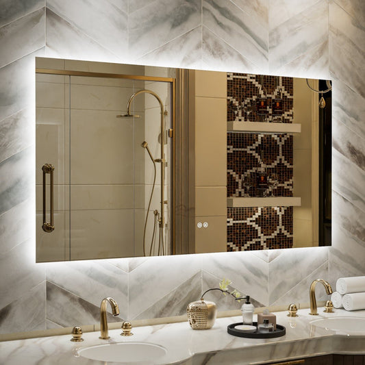 Navi LED Bathroom Mirror 55" x 30" with Backlit,Mirror with Lights Wall Mounted Anti Fog,Led Mirror for Bathroom,HD Tempered Glass,Shatter - Proof