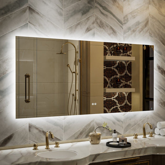 Navi LED Bathroom Mirror 60" x 28" with Backlit,Mirror with Lights Wall Mounted Anti Fog,Led Mirror for Bathroom,HD Tempered Glass,Shatter - Proof