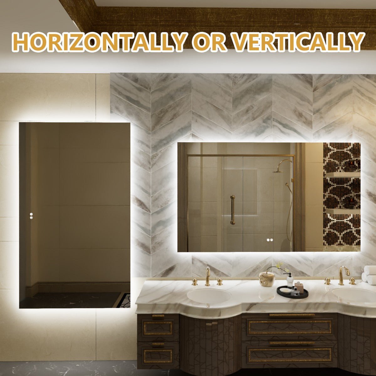 Navi LED Bathroom Mirror 60" x 36" with Backlit,Mirror with Lights Wall Mounted Anti Fog,Led Mirror for Bathroom,HD Tempered Glass,Shatter - Proof