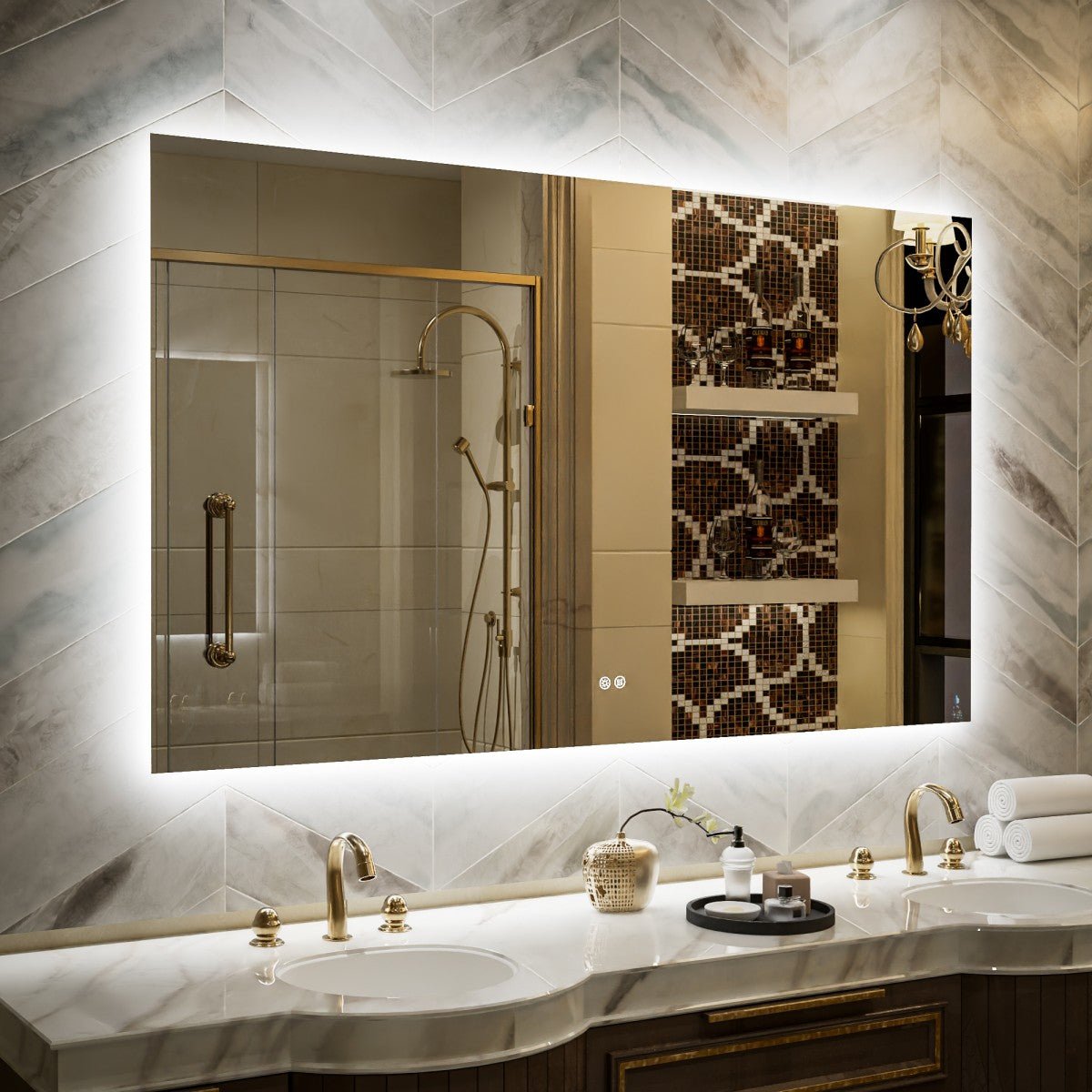 Navi LED Bathroom Mirror 60" x 36" with Backlit,Mirror with Lights Wall Mounted Anti Fog,Led Mirror for Bathroom,HD Tempered Glass,Shatter - Proof