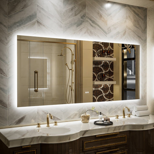 Navi LED Bathroom Mirror 72" x 32" with Backlit,Mirror with Lights Wall Mounted Anti Fog,Led Mirror for Bathroom,HD Tempered Glass,Shatter - Proof