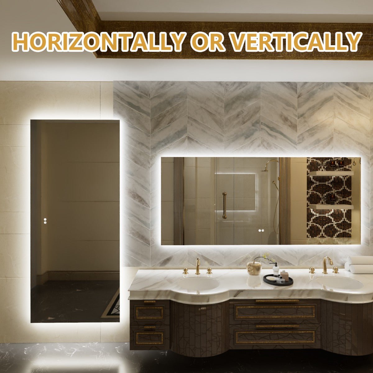 Navi LED Bathroom Mirror 72" x 32" with Backlit,Mirror with Lights Wall Mounted Anti Fog,Led Mirror for Bathroom,HD Tempered Glass,Shatter - Proof