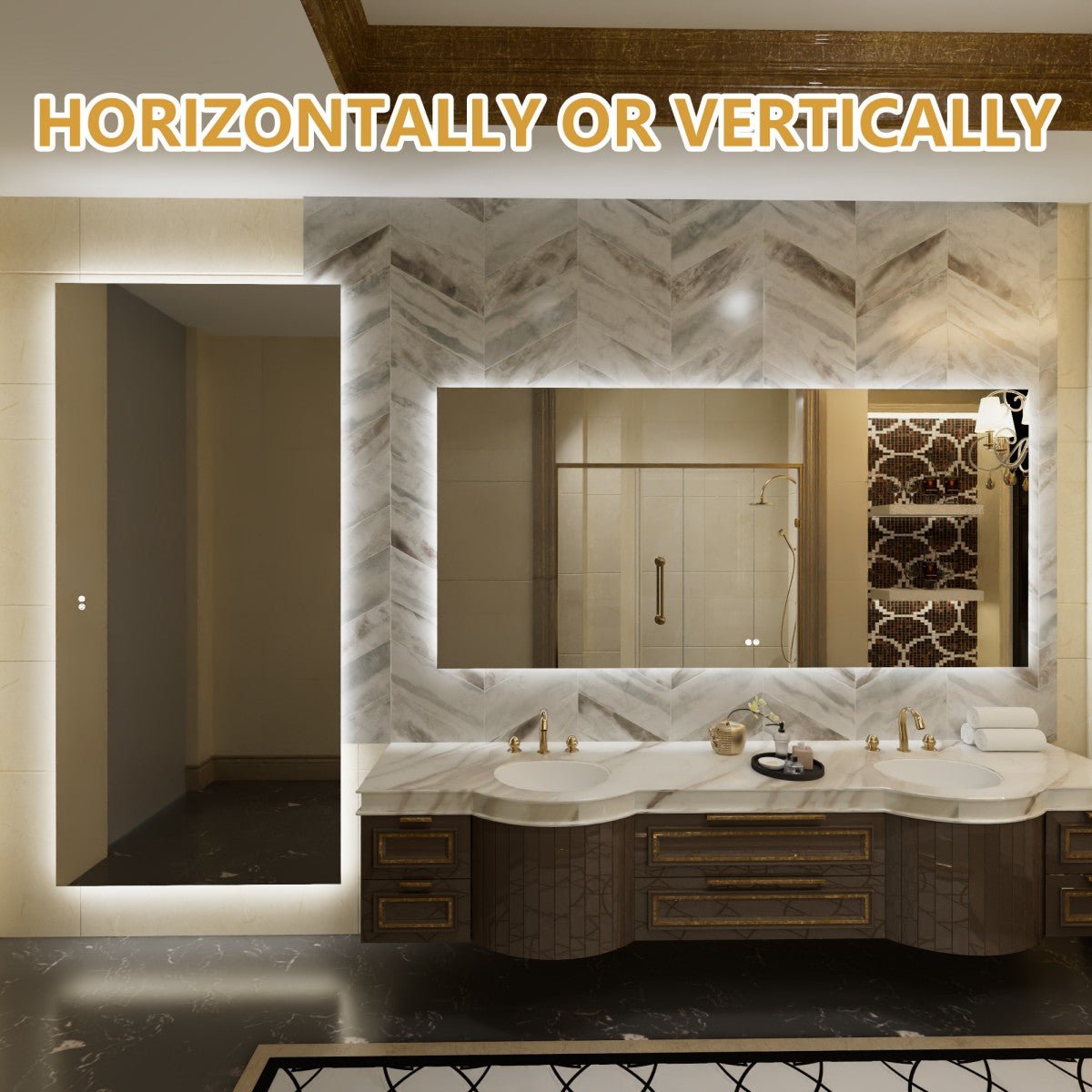 Navi LED Bathroom Mirror 84" x 40" with Backlit,Mirror with Lights Wall Mounted Anti Fog,Led Mirror for Bathroom,HD Tempered Glass,Shatter - Proof