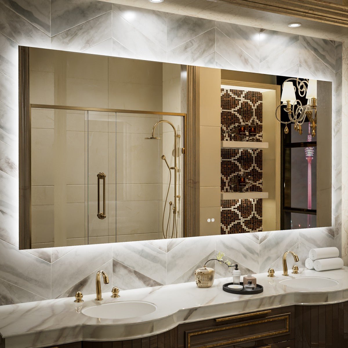 Navi LED Bathroom Mirror 84" x 40" with Backlit,Mirror with Lights Wall Mounted Anti Fog,Led Mirror for Bathroom,HD Tempered Glass,Shatter - Proof