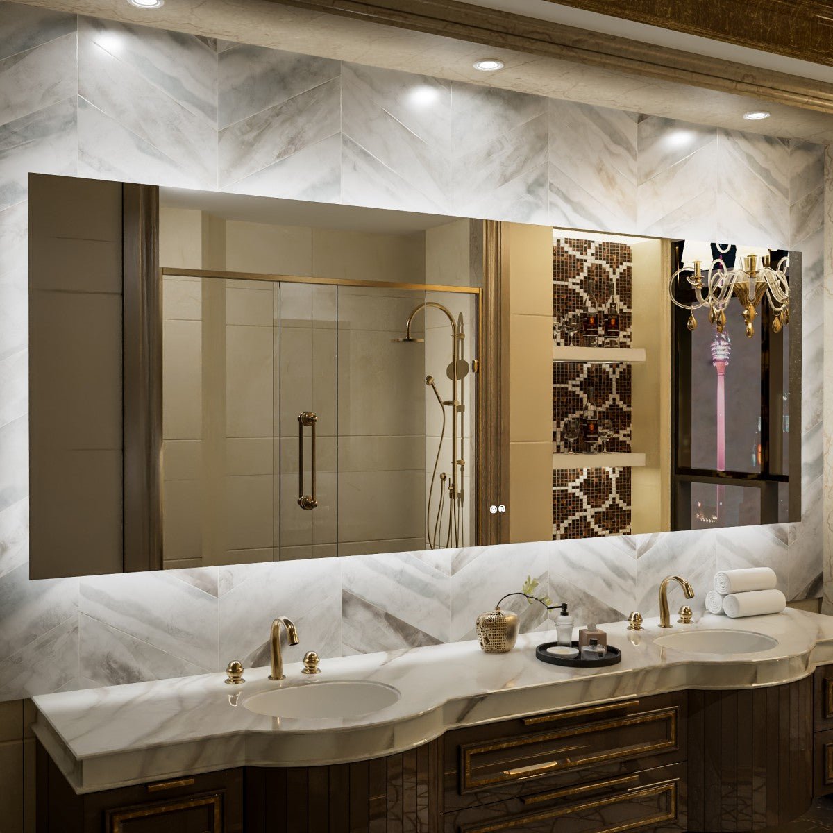 Navi LED Bathroom Mirror 96" x 36" with Backlit,Mirror with Lights Wall Mounted Anti Fog,Led Mirror for Bathroom,HD Tempered Glass,Shatter - Proof