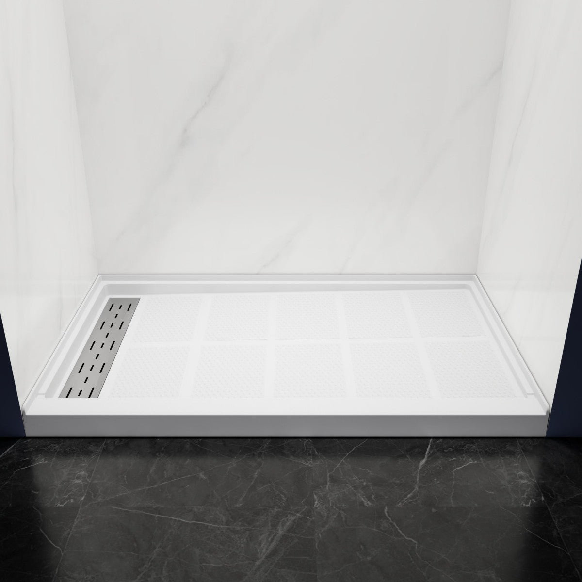 Pequod - L Shower Base, 60"x 36", White with Brushed Nickel Cover,Left