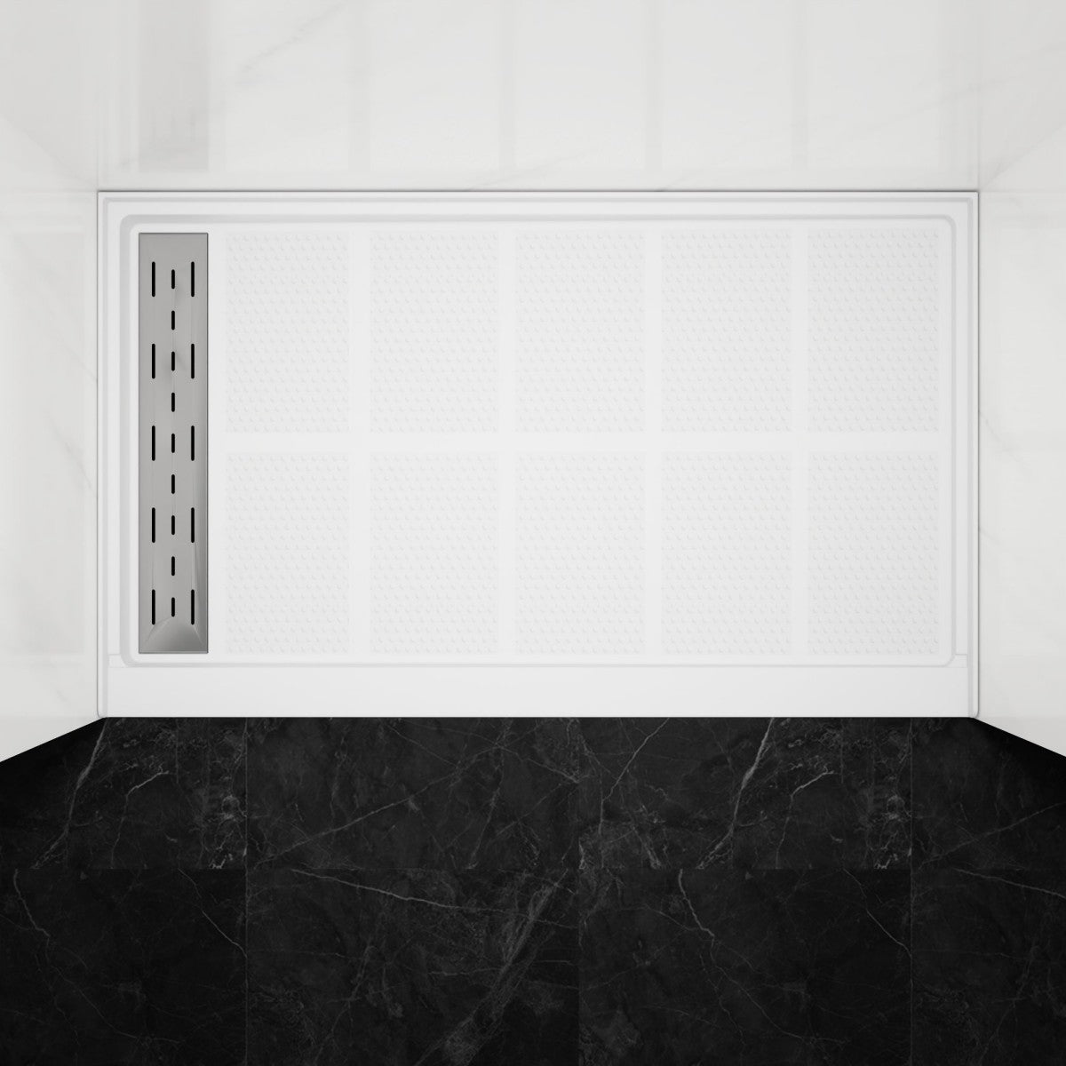 Pequod - L Shower Base, 60"x 36", White with Brushed Nickel Cover,Left